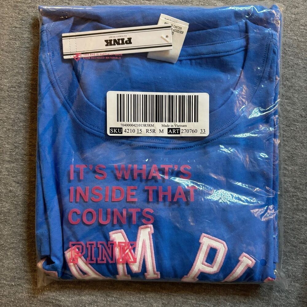Victoria’s Secret PINK Limited Edition Blue Charge Throwback Campus Tee MD - Picture 5 of 5